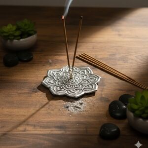 Silver Floral Incense Holder